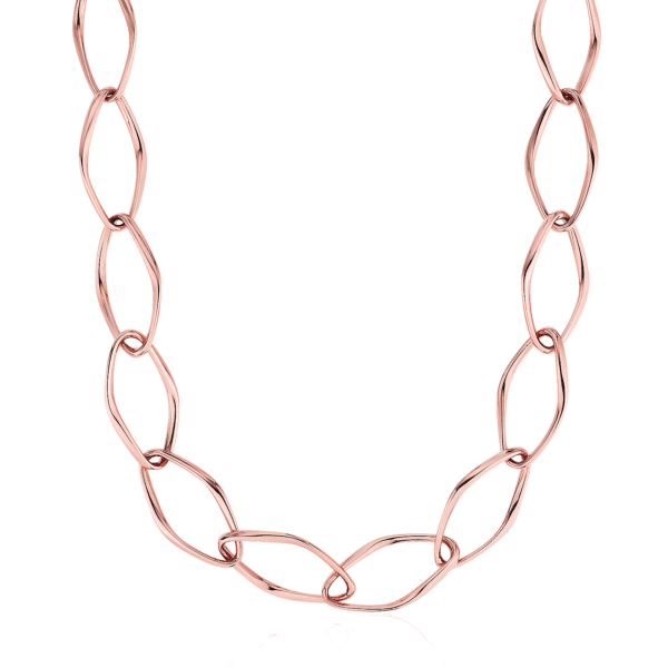 34" Long Open Oval Chain Necklace in 18k Italian Rose Gold (12 mm)