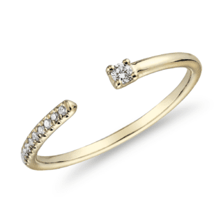 Ultra Mini Diamond Pavé Open Stackable Fashion Ring in 14k Yellow Gold