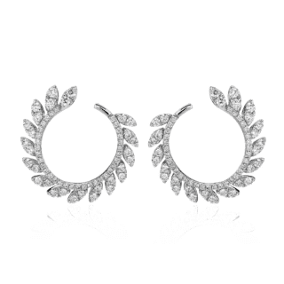 Diamond Pave Leaf Hoop Earrings in 14k White Gold (7/8 ct. tw.)