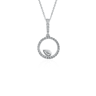 Diamond Circle with Pear Accent Pendant in 14k White Gold  (1/3 ct. tw.)