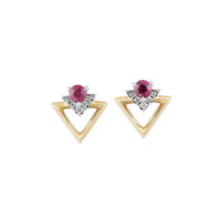 Geometric Ruby and Diamond Earrings in 18k White and Yellow Gold (3.5mm)