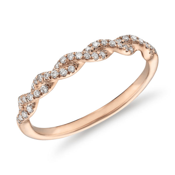 Pavé Twist Diamond Wedding Ring in 14k Rose Gold (1/8 ct. tw.)