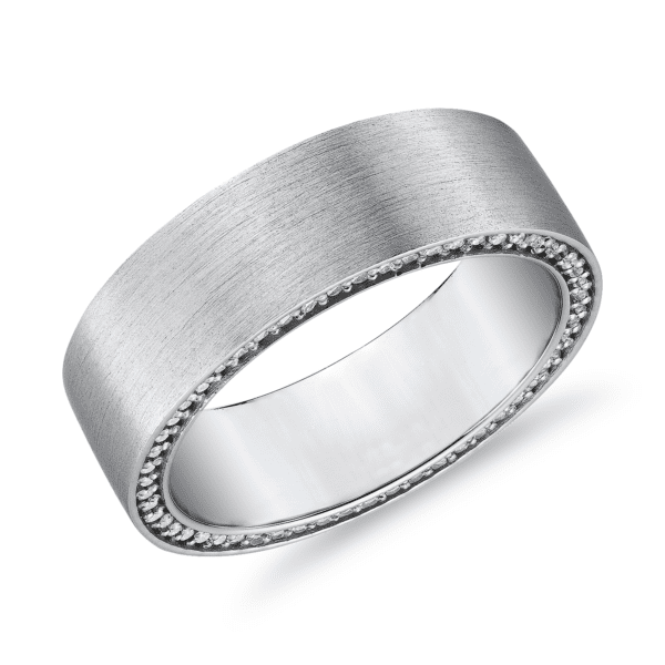 Matte Diamond Profile Wedding Ring in 14k White Gold (7 mm