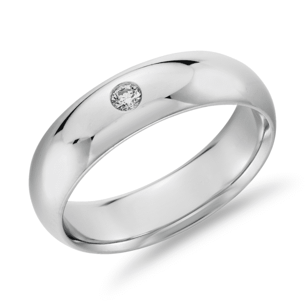 Single Diamond Comfort Fit Wedding Ring in Platinum (6 mm