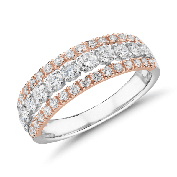 Diamond Graduated Triple Row Fashion Ring in 14k White and Rose Gold (1 ct. tw.)