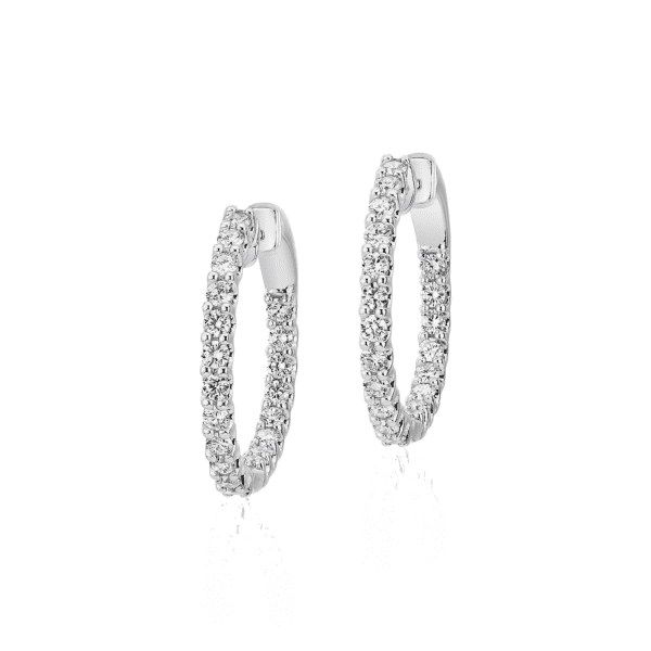 Diamond Eternity Hoop Earrings in 18k White Gold (1 ct. tw.)- G/SI