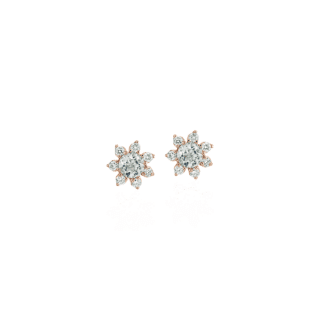 Mini Aquamarine Earrings with Diamond Blossom Halo in 14k Rose Gold (3.5mm)