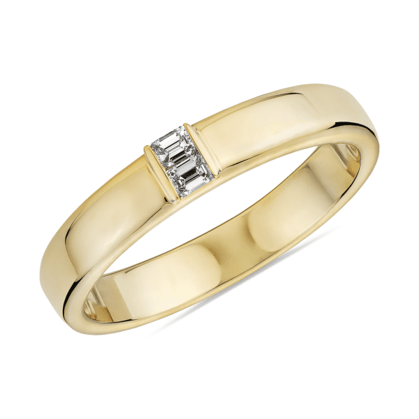 Double Emerald Diamond Wedding Ring in 18k Yellow Gold (4 mm