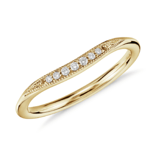Petite Milgrain Curved Diamond Ring in 14k Yellow Gold