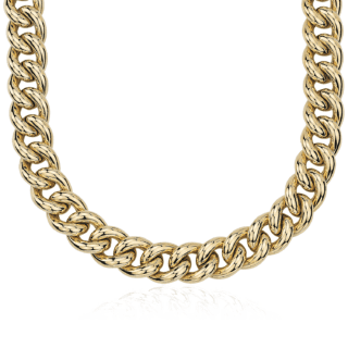 18" Oversized Hollow Curb Chain Necklace in 14k Italian Yellow Gold (14.5 mm)