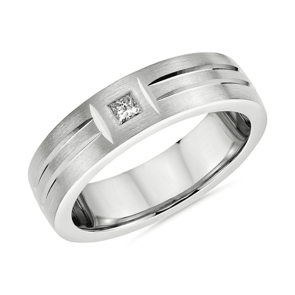 Single Diamond Dual Polish Inlay Matte Wedding Ring in Platinum (6 mm