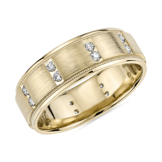 Milgrain Vertical Row Diamond Eternity Ring in 14k Yellow Gold (7 mm