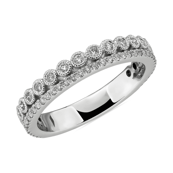 Double Row Pavé and Milgrain Bezel Diamond Wedding Ring in 14k White Gold (3/8 ct. tw.)