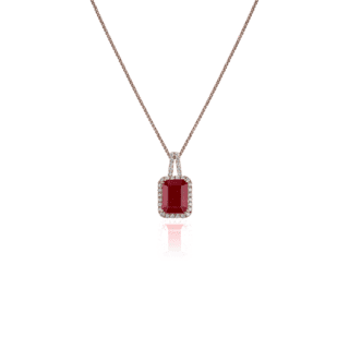 Ruby and Diamond Halo Drop Pendant in 14k Rose Gold