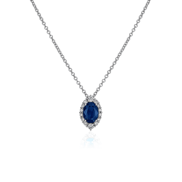 Sapphire and Diamond Pendant in 14k White Gold