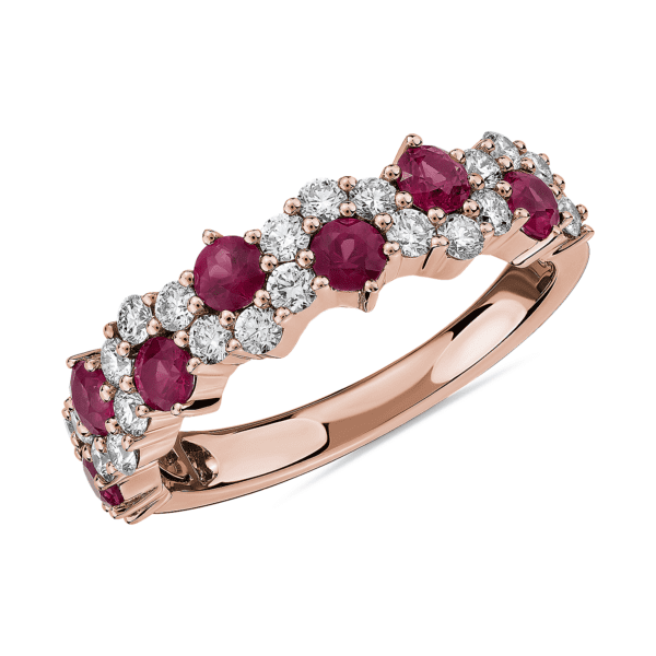 Staggered Ruby and Diamond Ring in 14k Rose Gold