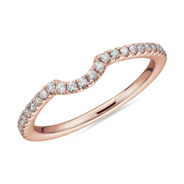 Curved Pavé Diamond Wedding Ring in 14k Rose Gold (1/6 ct. tw.)