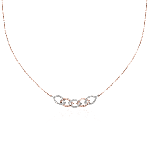 Two-Tone Diamond Link Bar Necklace in 14k White and Rose Gold (1/6 ct. tw.)