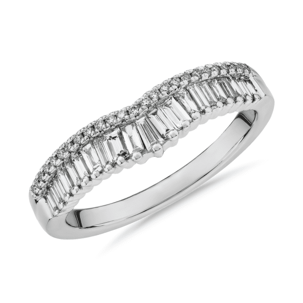 ZAC ZAC POSEN Baguette & Pave Diamond Crown Curved Wedding Ring in 14k White Gold (4 mm