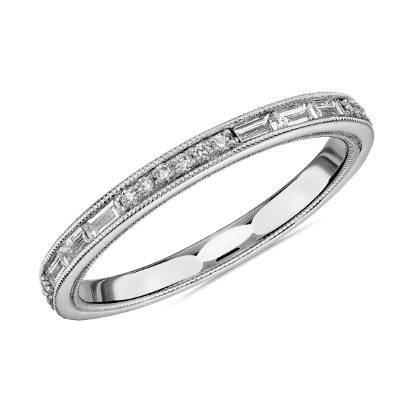 ZAC ZAC POSEN Baguette & Round Diamond Milgrain Edge Eternity Wedding Ring in 14k White Gold (3 mm