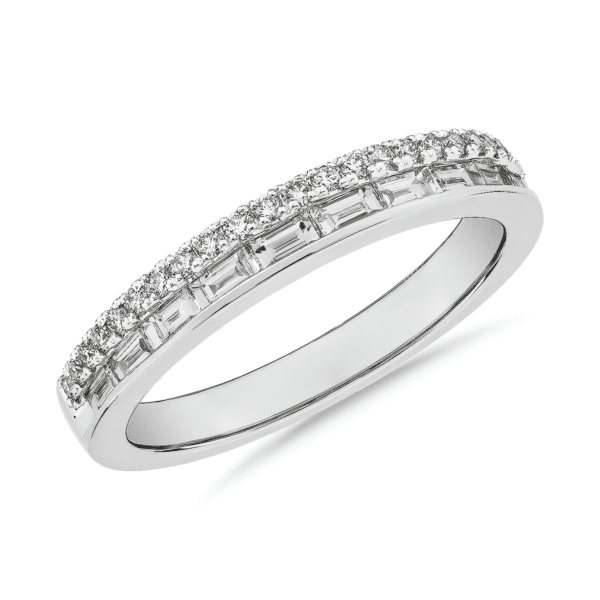 ZAC ZAC POSEN Double Row Baguette & Pave Diamond Wedding Ring in 14k White Gold (3 mm
