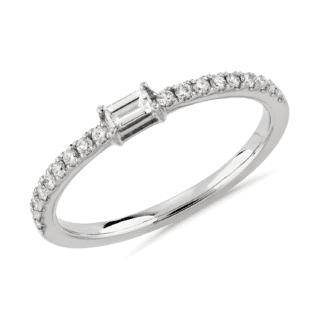 Diamond Pavé and Baguette Stacking Ring in 14k White Gold (1/4 ct. tw.)