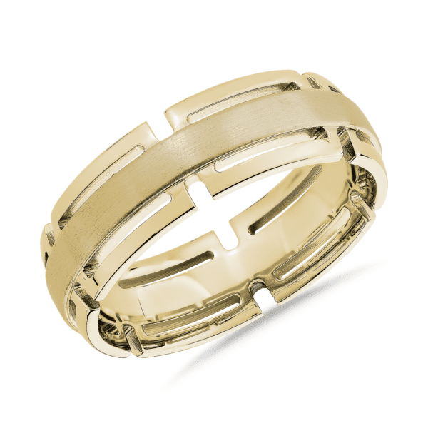 Modern Link Edge Wedding Ring in 14k Yellow Gold (7mm)