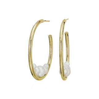 Freshwater Cultured Floating Pearl Hoop Earrings in 14k Yellow Gold (3-7mm)