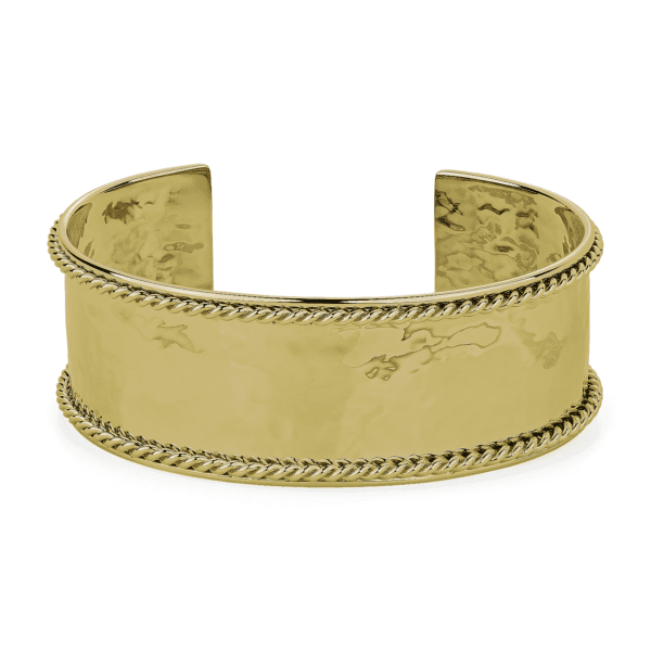 14k Italian Yellow Gold High Polished Cuff with Rope Detail (22 mm)