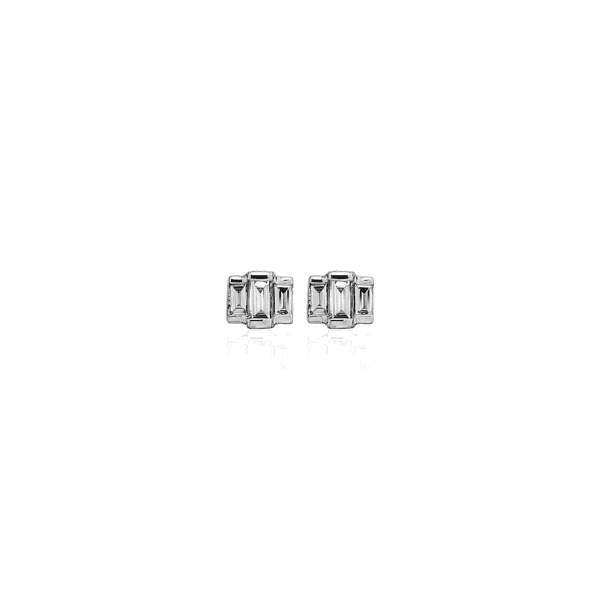 Triple Baguette Diamond Stud Earrings in 14k White Gold (1/6 ct. tw.)