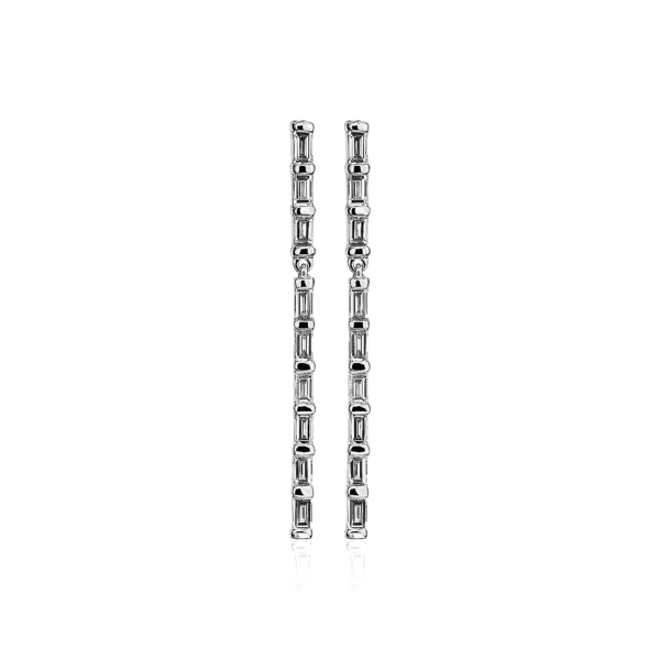 Vertical Baguette Drop Diamond Fashion Earrings in 14k White Gold (3/8 ct. tw.)