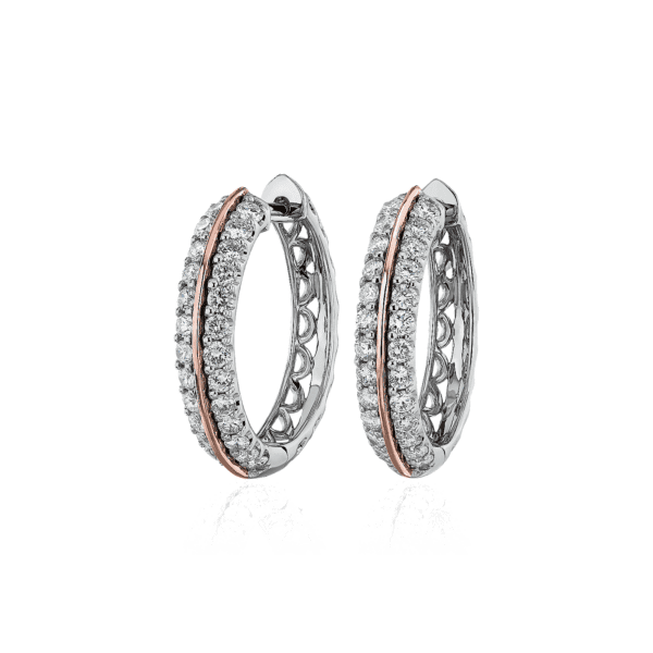 Two-Tone Diamond Hoop Earrings in 14k White and Rose Gold (1 ct. tw.)