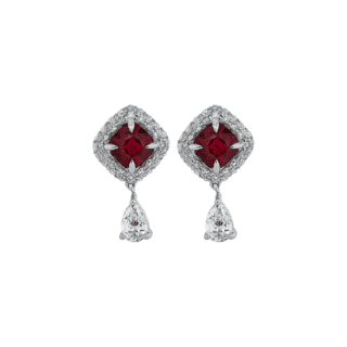 Cushion Cut Ruby and Diamond Earrings in 18k White Gold (1.38 ct.tw.)