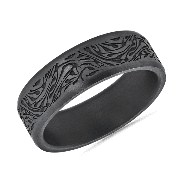 Mokume Pattern Beveled Edge Wedding Ring in Tantalum (7mm)