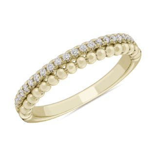 Double Row Beaded Diamond Stacking Ring in 14k Yellow Gold (1/8 ct. tw.)