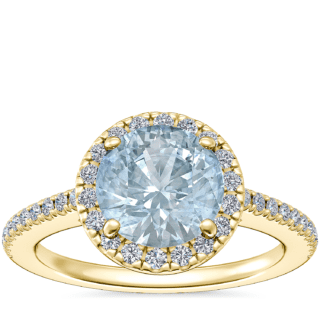 Classic Halo Diamond Engagement Ring with Round Aquamarine in 14k Yellow Gold (8mm)