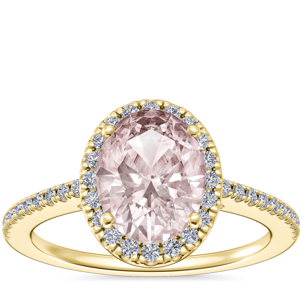 Classic Halo Diamond Engagement Ring with Oval Morganite in 14k Yellow Gold (9x7mm)