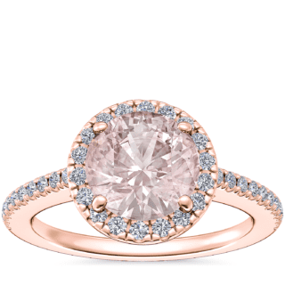 Classic Halo Diamond Engagement Ring with Round Morganite in 14k Rose Gold (8mm)
