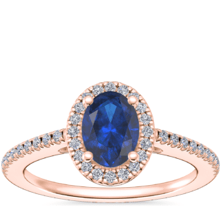 Classic Halo Diamond Engagement Ring with Oval Sapphire in 14k Rose Gold (7x5mm)