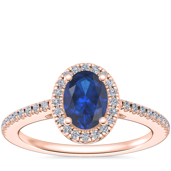 Classic Halo Diamond Engagement Ring with Oval Sapphire in 14k Rose Gold (7x5mm)