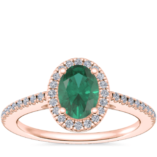 Classic Halo Diamond Engagement Ring with Oval Emerald in 14k Rose Gold (7x5mm)