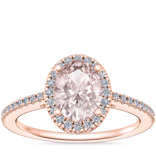 Classic Halo Diamond Engagement Ring with Oval Morganite in 14k Rose Gold (8x6mm)