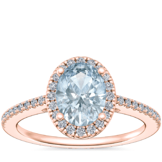 Classic Halo Diamond Engagement Ring with Oval Aquamarine in 14k Rose Gold (8x6mm)