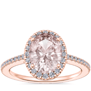 Classic Halo Diamond Engagement Ring with Oval Morganite in 14k Rose Gold (9x7mm)