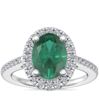 Classic Halo Diamond Engagement Ring with Oval Emerald in Platinum (7x5mm)
