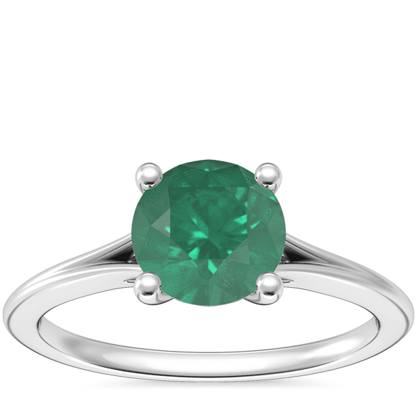 Petite Split Shank Solitaire Engagement Ring with Round Emerald in 14k White Gold (6.5mm)